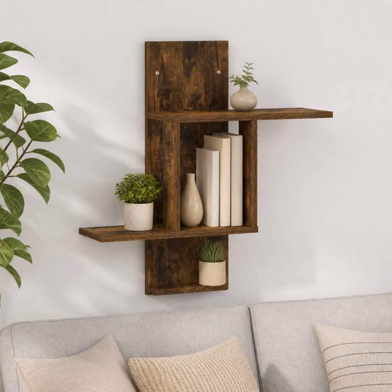 Scaffale da parete moderno vidaXL in rovere fumo marrone L: 59 cm, P: 17 cm, H: 63 cm