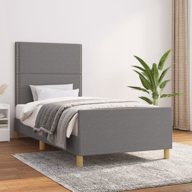 The Living Store Giroletto con testiera in tessuto grigio scuro 100x200 cm