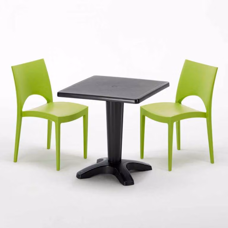 Tavolo quadrato nero e 2 sedie in polipropilene colorato Set di bastoni per interni Grand Soleil Paris Aia - Verde