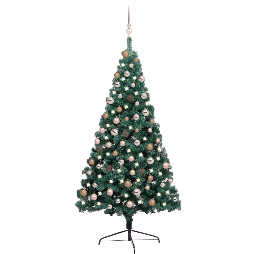 The Living Store Mezzo Albero di Natale Artificiale Palline luminose Verde 180 cm
