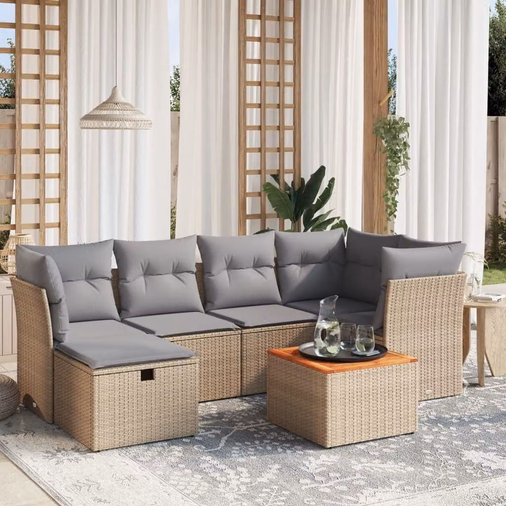 Maison Exclusive - Set Divano da Giardino 7 pz con Cuscini Beige Misto Polyrattan