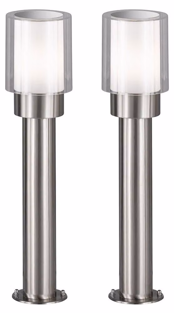 Set di 2 lampade da terra, acciaio inossidabile, colore argento, paralume bianco, altezza 50 cm