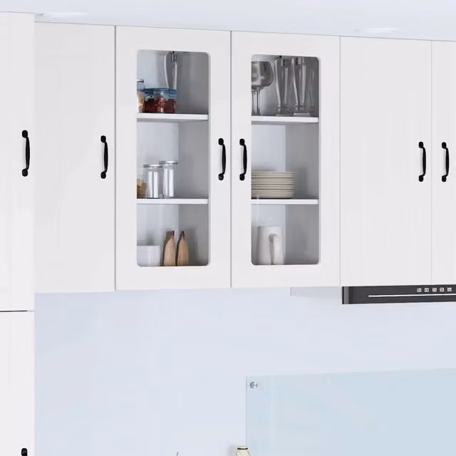 Set di 2 pensili da cucina moderni vidaXL bianchi con ante scorrevoli in legno, L/P/H: 40 x 31 x 80 cm
