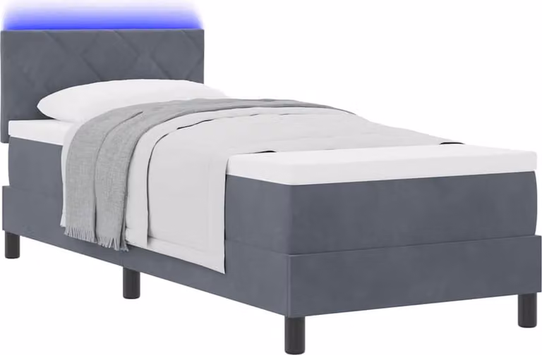 Letto a Sorgente LED con led Grigio scuro 80 x 200 cm Velluto