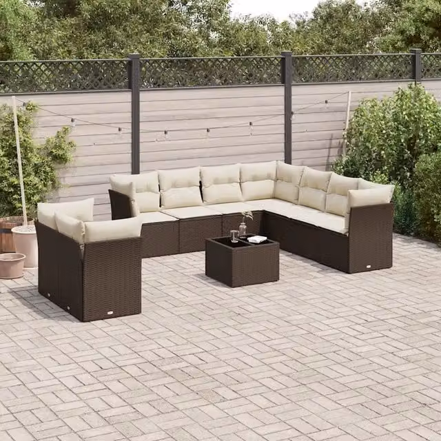 Set Divani da Giardino 10pz con Cuscini in Polyrattan Marrone 3249692