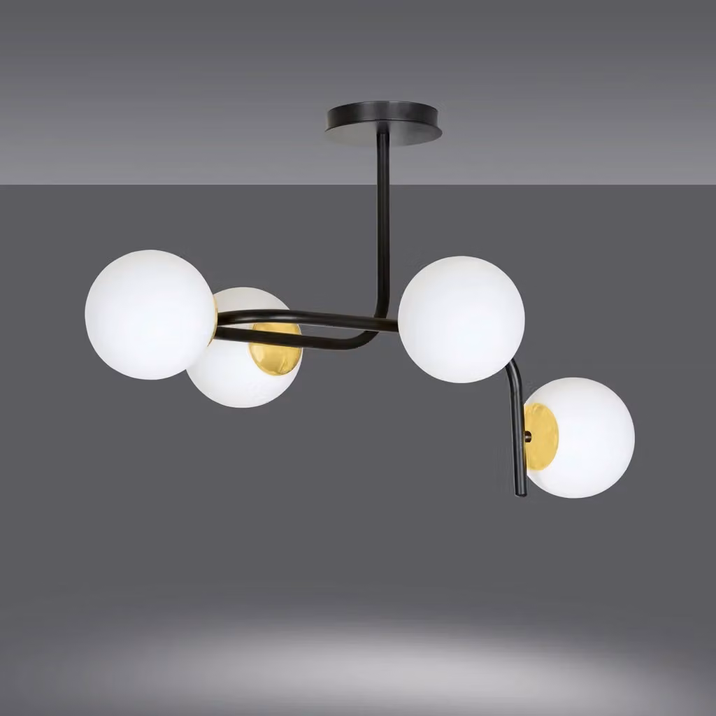 Lampadario a soffitto Luceart-Classic moderno con 4 luci in metallo e vetro nero e oro – 2