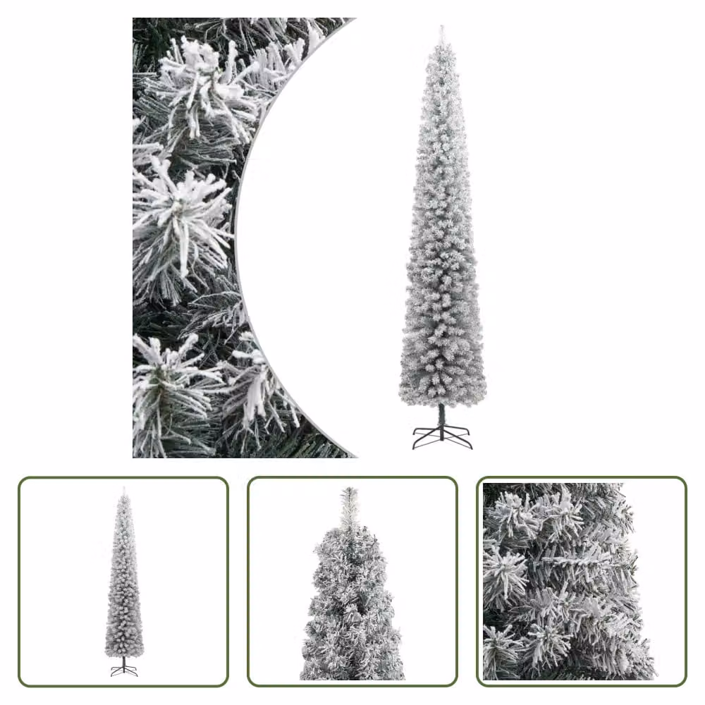The Living Store Albero di Natale Slim con supporto innevato 270 cm PVC