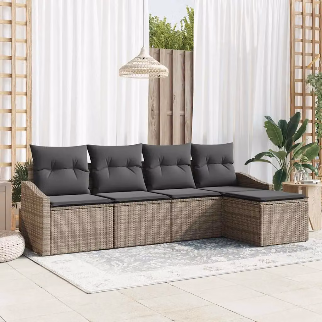 Set di divani da giardino vidaXL a forma di L in rattan grigio con cuscini e tavolino da caffè – 1