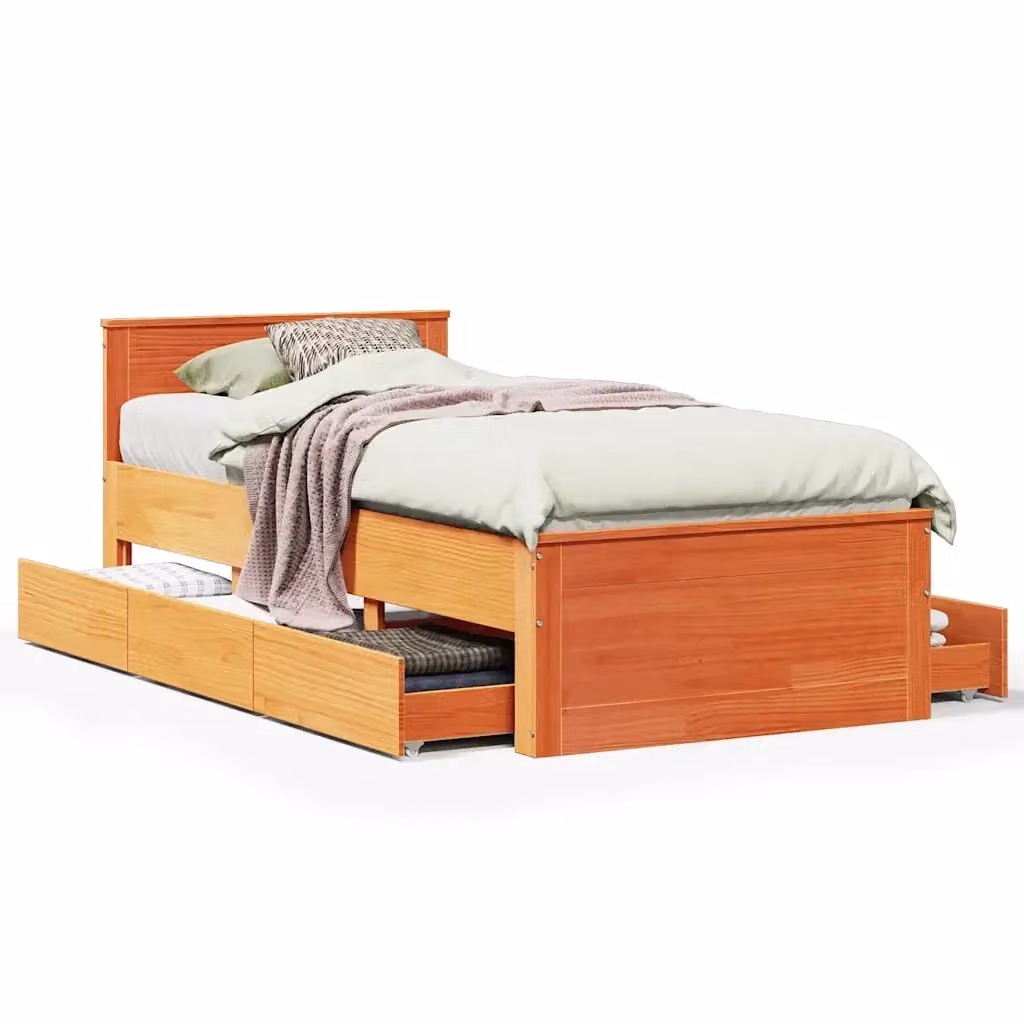 Letto con testiera in legno di pino marrone cera vidaXL L/P: 90 x 190 cm – 2