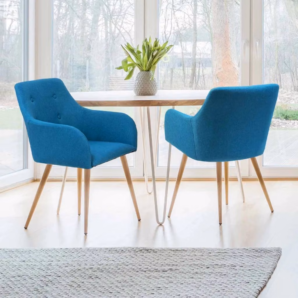 Set di 2 poltrone DANIA IDMarket blu anatra in tessuto con braccioli in stile scandinavo – 2