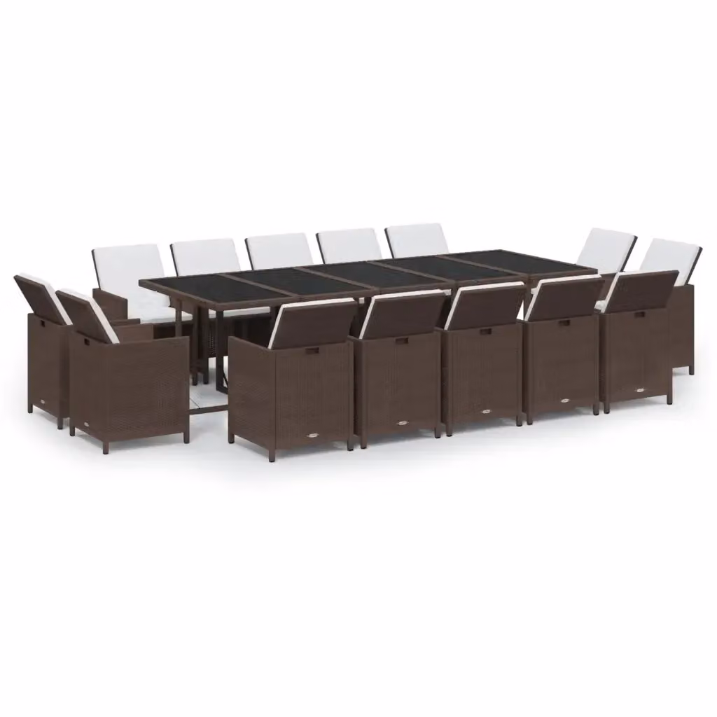 Set da pranzo da giardino vidaXL in polyrattan marrone e bianco con tavolo rettangolare in vetro e 15 pezzi – 2