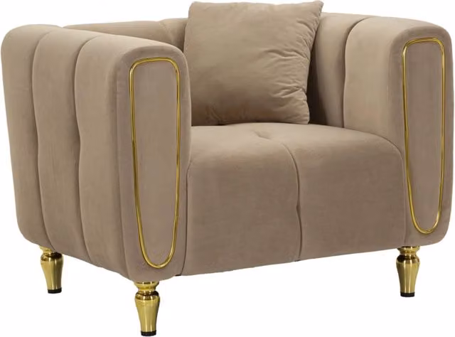 Poltrona Lounge Moderna GIORDANOSHOP in Velluto con Braccioli, Colori Grigio, Oro e Beige, L/P/H: 81 x 97 x 71 cm