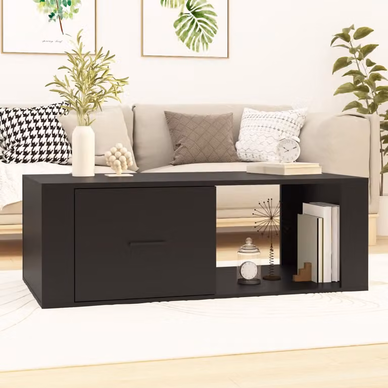 vidaXL Tavolino da Salotto Moderno Nero in Legno e MDF L: 100 cm, P: 50,5 cm, H: 35 cm