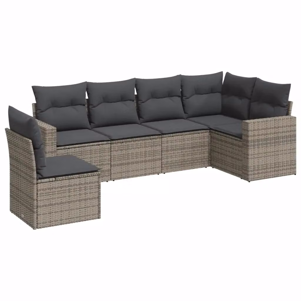 vidaXL Set Divano da Giardino a L 6 pz in Polyrattan Grigio con Cuscini Imbottiti e Coperture Rimosse – 2