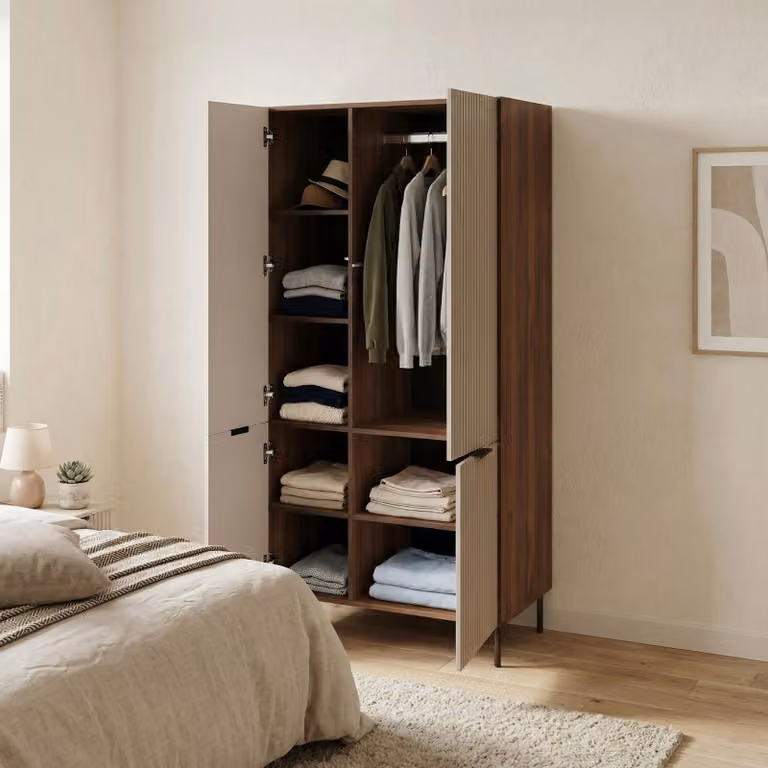 Dmora Guardaroba 2 Ante Agueda 52x185h cm Beige, Appendiabiti 6 Ripiani