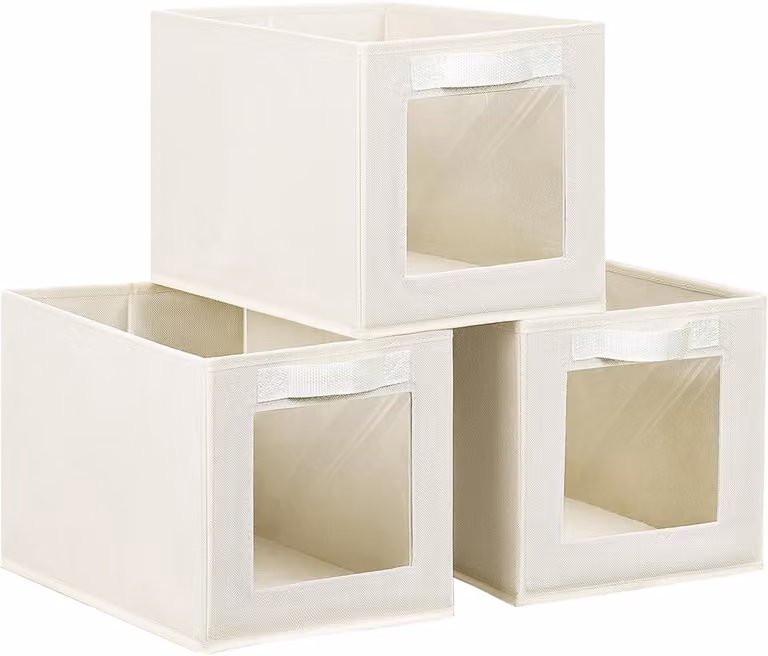 Contenitore pieghevole con finestra trasparente, in tessuto, dimensioni 34x23x23 cm, ideale per armadi