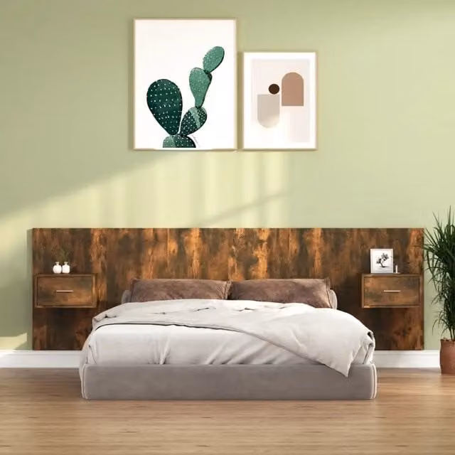 Testiera | Testata Letto con Comodini in Legno Multistrato Rovere Fumo