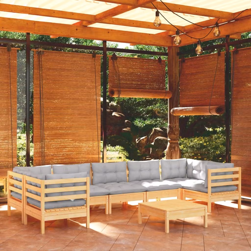 Maison Exclusive - Set Divani da Giardino 8 pz con Cuscini Grigi Massello di Pino