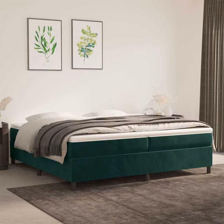 vidaXL Letto Ibrido con Giroletto a Molle e Materasso in Velluto Verde Scuro, L/P: 200 x 200 cm