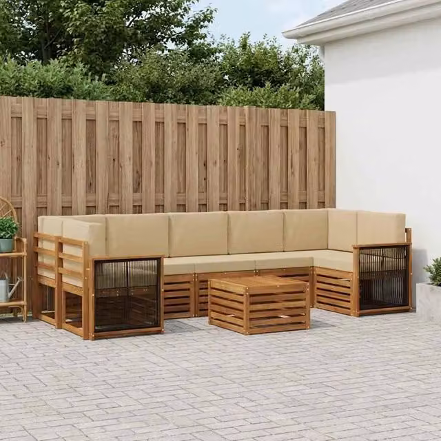 Set di divani da esterno 8 pz Naturale e Beige 3384144