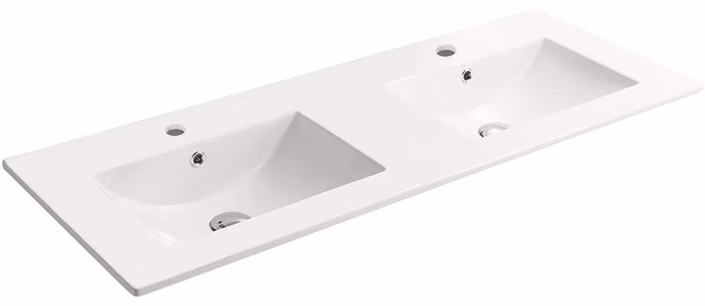 Lavabo doppio in Vetroceramica, modello Todo, per mobili bagno, colore bianco lucido, dimensioni 121x46,5 cm