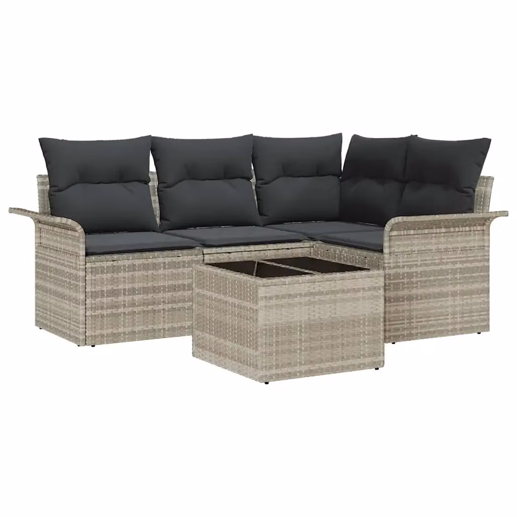 Set Divano da Giardino 5 pz vidaXL in Polyrattan Grigio con Tavolo in Vetro e Struttura in Metallo – 2