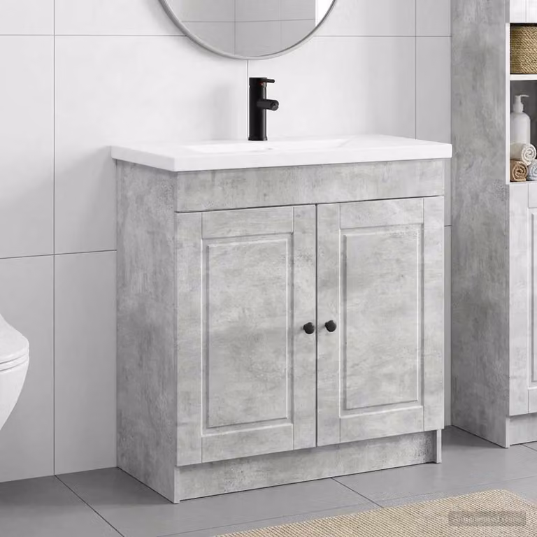 Set di mobili per il bagno moderni vidaXL in MDF e metallo, Grigio e Nero, L/P/H: 56 x 37,5 x 81 cm