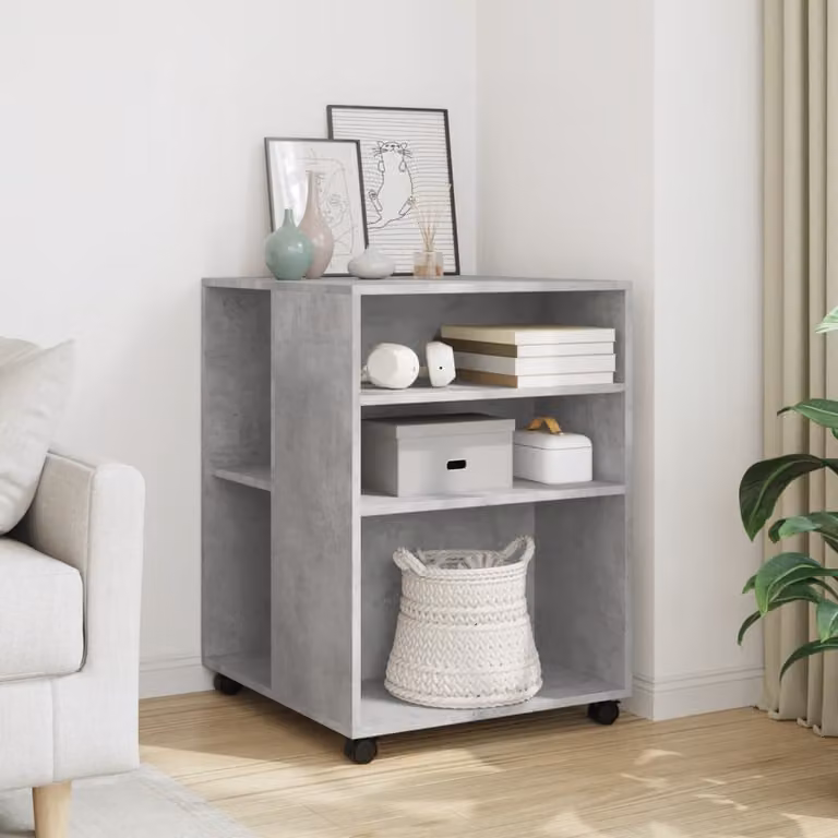 vidaXL Tavolino con Ruote Grigio Cemento in Truciolato e MDF, L 55 cm x P 60 cm x H 78 cm