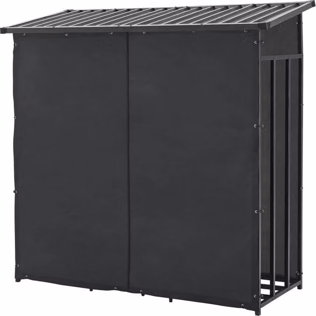 Legnaia casetta da giardino coperta con custodia protettiva 185 x 180 x 70 cm supporto legna da ardere scaffale per legna coperto in acciaio nero 03_0008839
