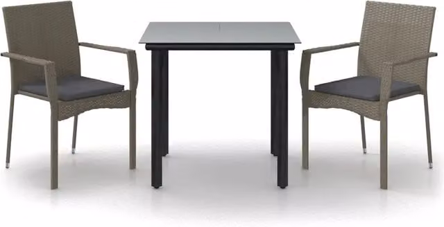 Set Salotto Giardino 3 pz | Set di Mobili da Esterno con Cuscini Nero e Grigio Polyrattan