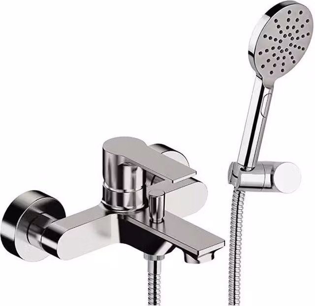 Miscelatore esterno per vasca con kit doccia serie Energy Remer in ottone cromato argento