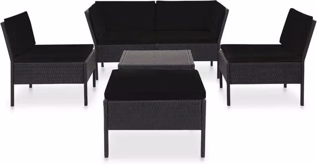 Set mobili da giardino set da esterno 6 pezzi con cuscini in polyrattan nero 02_0016918
