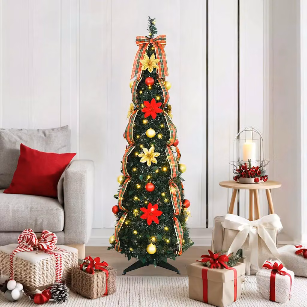 Albero di Natale artificiale vidaXL in PVC verde con 100 LED luce bianca calda