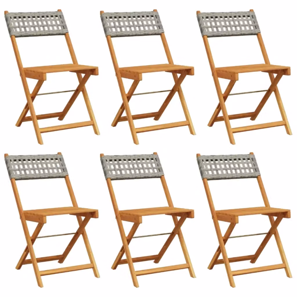 Set di 6 sedie pieghevoli vidaXL in polyrattan grigio e legno di acacia con braccioli – 2