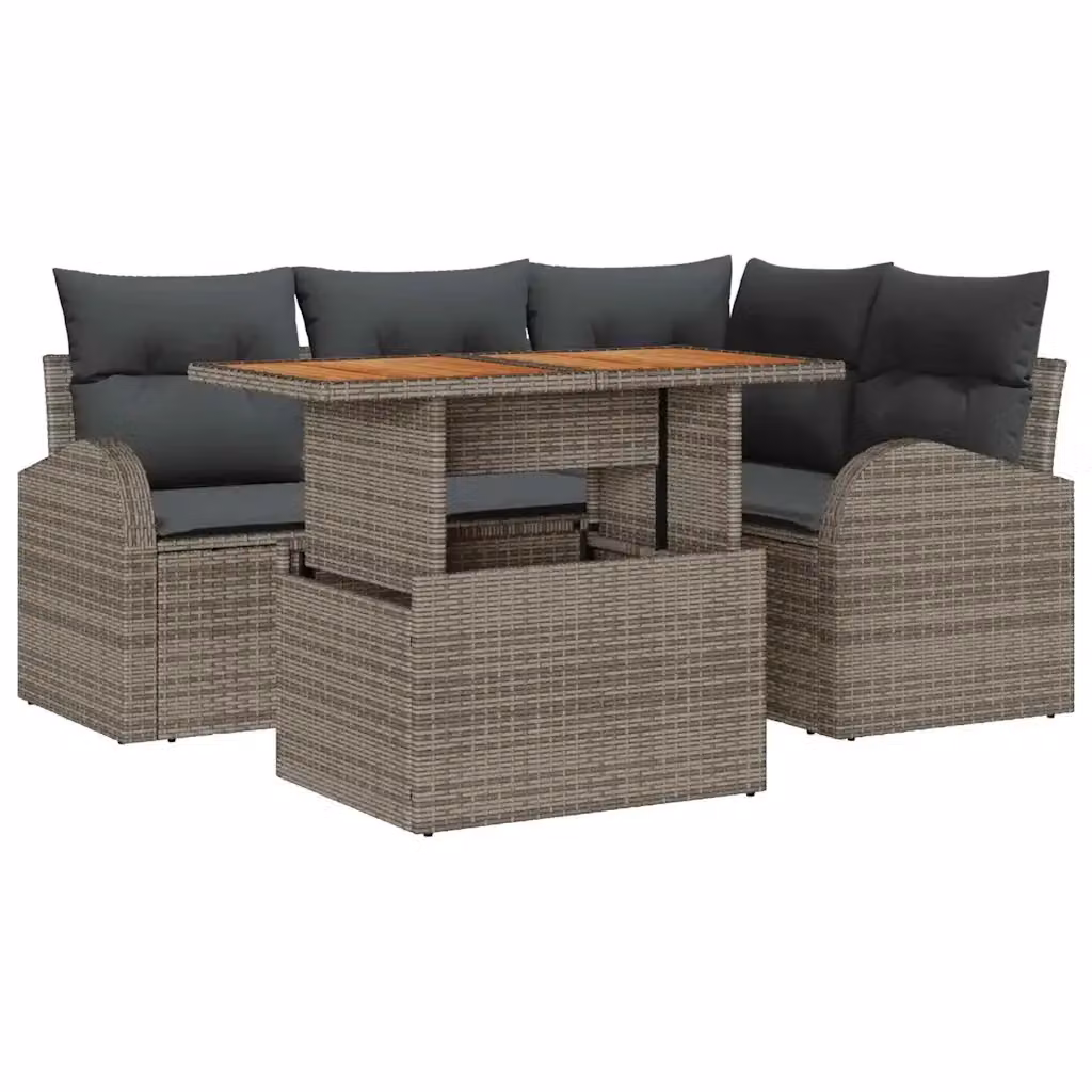 Set Divano da Giardino a L vidaXL in Polyrattan Grigio con Tavolino e Cuscini – 2