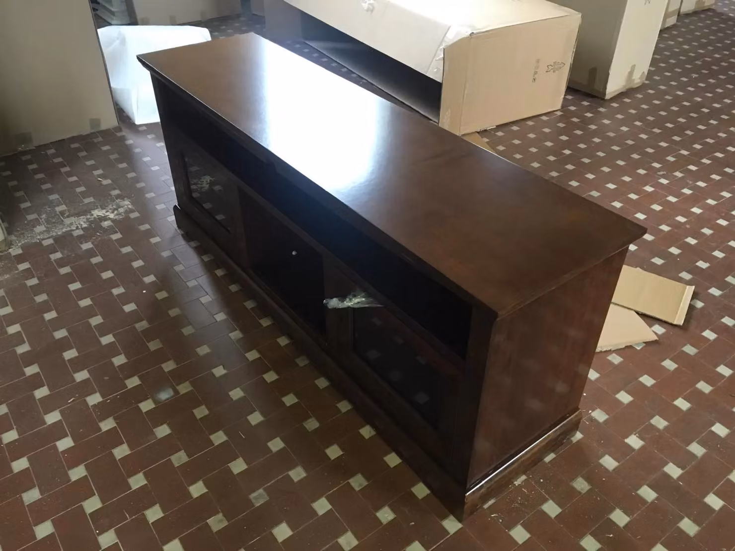 Mobile porta TV Goccia in legno noce e vetro stile arte povera marrone Mobili 2G L/P/H: 170 x 46 x 69 cm – 3