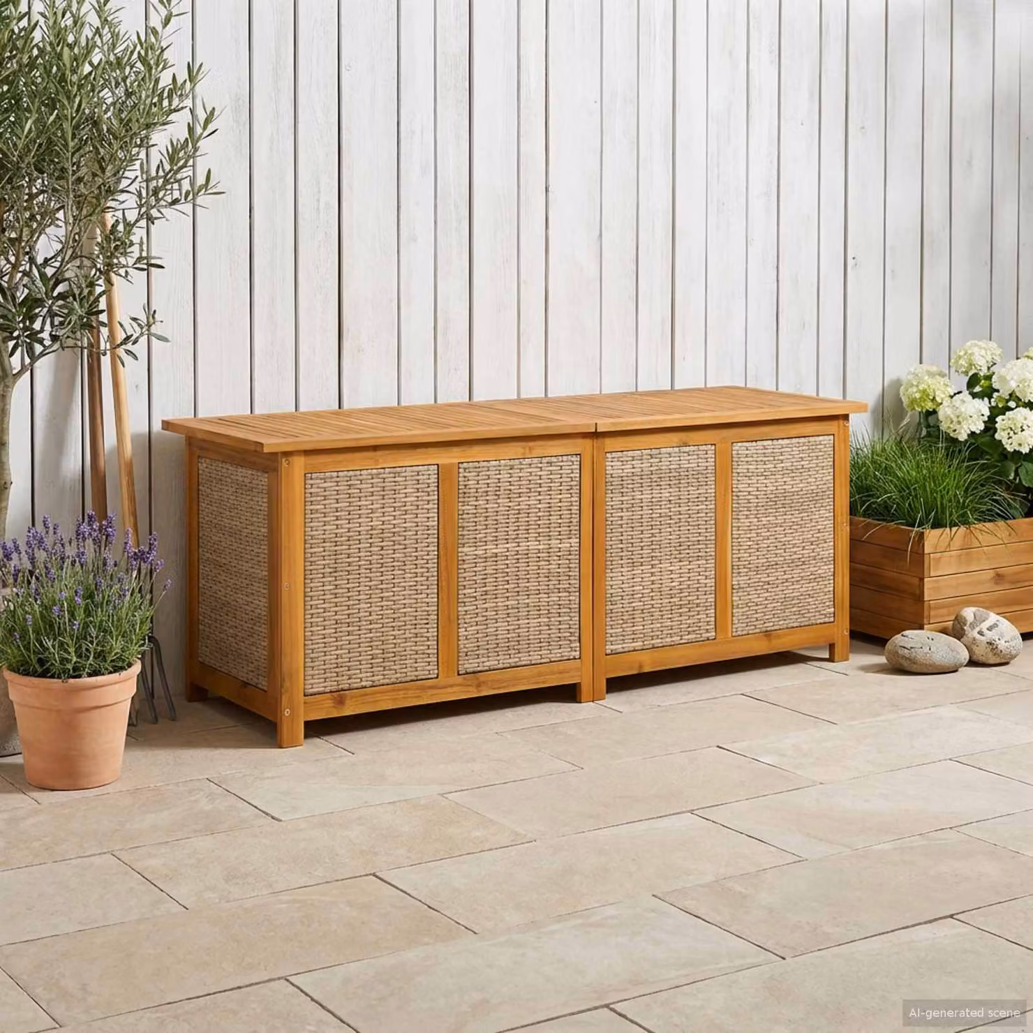 vidaXL Scatola di Stoccaggio per Giardino in Legno di Acacia, Stile Rustico, L/P/H: 150 x 50 x 56 cm, Beige/Marrone