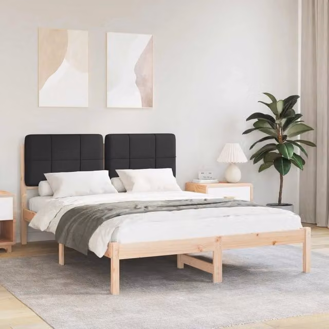 Letto con Testiera Rivestita-Struttura Letto con Testiera Nero 140 x 200 cm Pino massello 290429