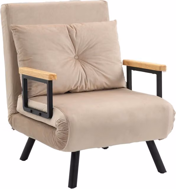 Poltrona Letto 3 in 1 con Schienale Reclinabile e Cuscino ¨C Zephmum ¨C Tessuto Effetto Velluto, 63x73x81 cm, Beige
