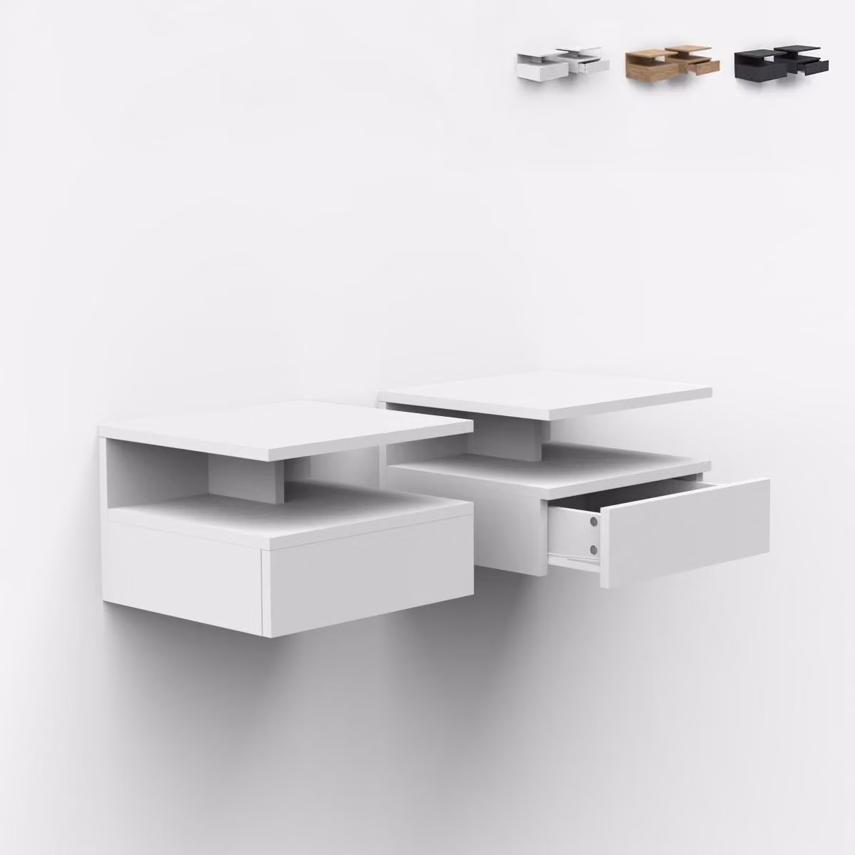 Set di 2 comodini a parete con cassetto per la camera da letto Alabastro - Bianco