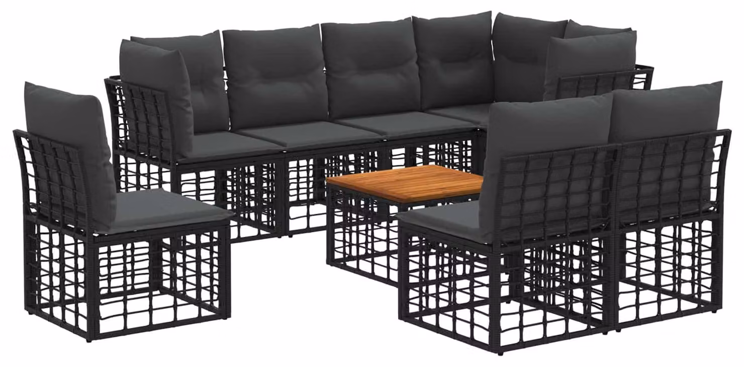 Set di divani da esterno 9 pcs Nero e Grigio scuro Poliestere