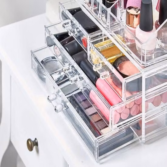 Organizer per cosmetici e accessori in acrilico trasparente con 4 ripiani per prodotti di bellezza, smalti e gioielli