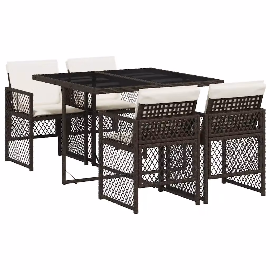 Set da pranzo da giardino vidaXL in polyrattan marrone con cuscini bianchi e tavolo in vetro – 2