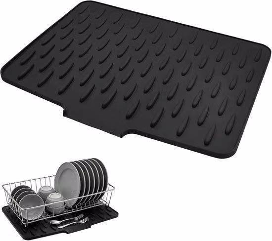 Tappetino in silicone per scarico, organizer per l'acqua di scarico, adatto per lavelli e piani di lavoro della cucina (nero)
