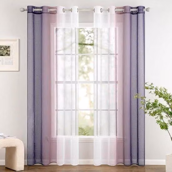 Coppie di teli trasparenti a due strati con bordi arricciati per camera da letto e soggiorno, 140 x 260 cm, viola
