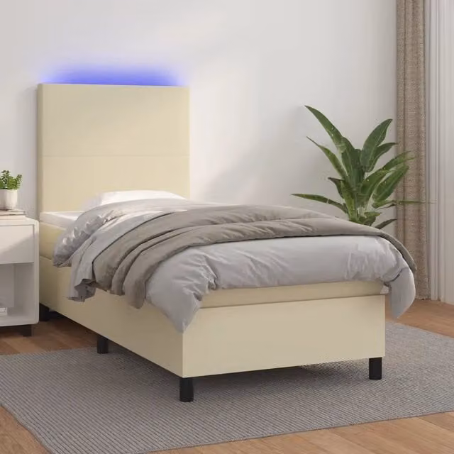 Letto a Molle Ibrido vidaXL con Materasso, Illuminazione LED e Porta USB, Beige e Bianco, L/P: 100 x 200 cm