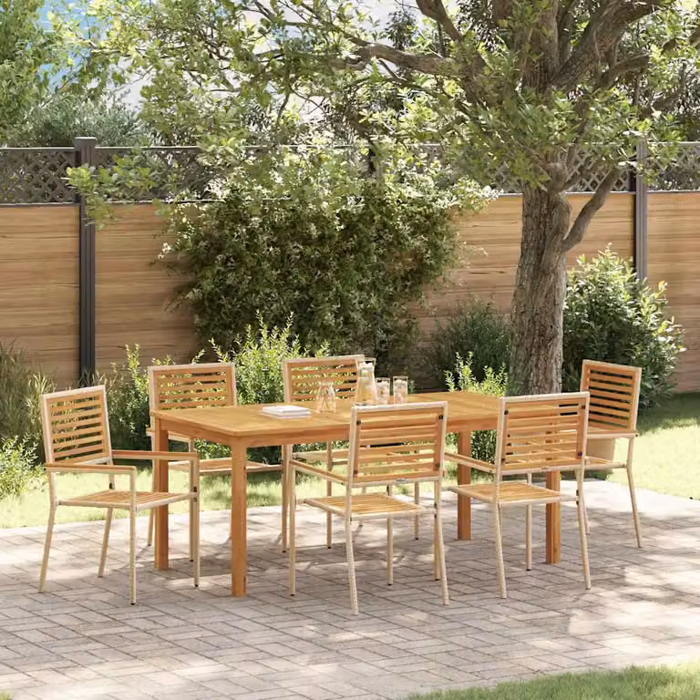 Set da pranzo per giardino e terrazzo vidaXL in legno di acacia massello beige, 7 pezzi