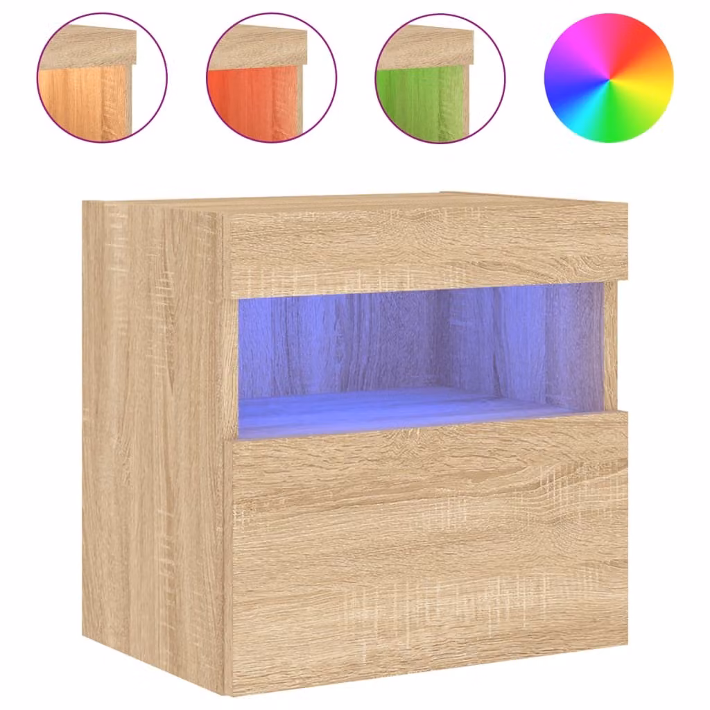 Mobile TV a Parete con Luci LED Rovere Sonoma 40x30x40 cm