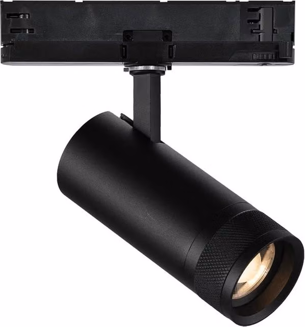 Proiettore a binario cilindrico Ideal Lux Eos in alluminio e plastica nero con LED da 25W, luce calda 3000K, regolabile e dimmabile