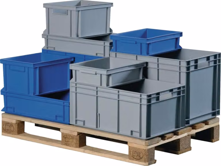 Contenitore impilabile per il trasporto L300xP200xH120 mm, grigio, PP, maniglia a conchiglia, pareti laterali chiuse